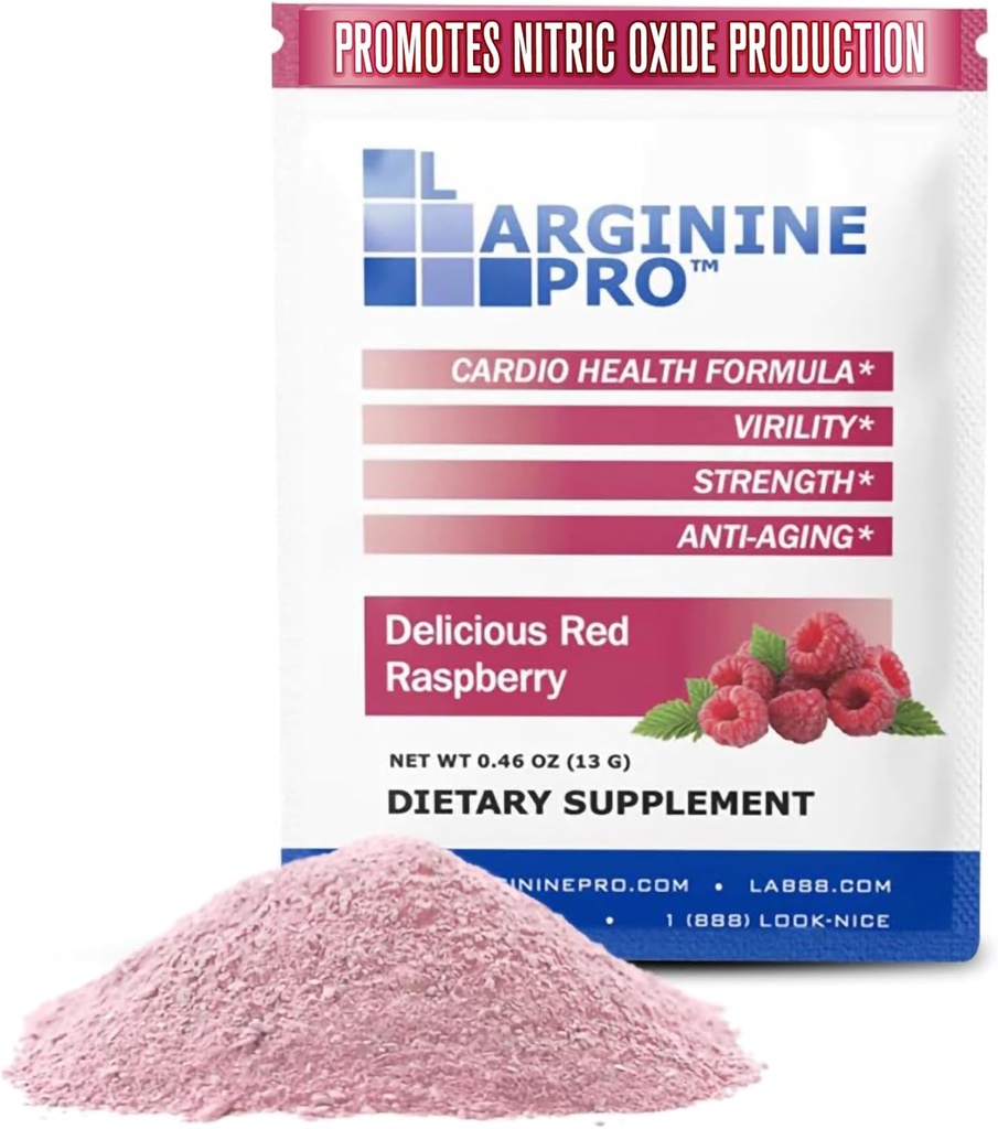 L-ARGININE PRO サプリメントパウダー | 30 パケットシングル サーブ トラベルサイズ | 5,500 L-アルギニン プラス 1,100 mg L-シトルリン, ラズベリー