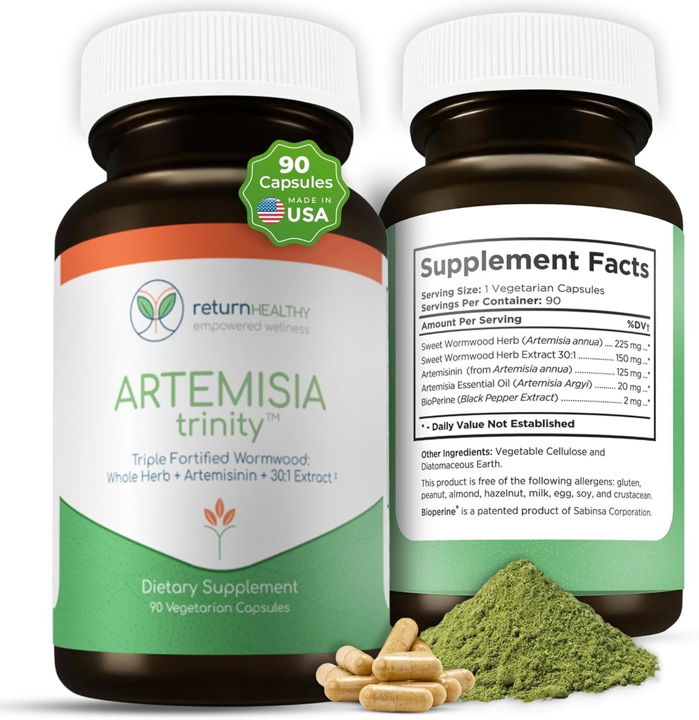 Artemisia Trinity | Cleansing for Adults with Wormwood Herb & Artemisinin 30:1 Extract | Resistance & Digestive Support | Herbal Supplements | Pure, Plant-Based, 90 Caps