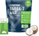 Coromega MAX 2400mg Omega-3 魚油 + ビタミン D スクイーズ パケット, ワイルドキャッチ, 魚の味なし - 3X より良い吸収よりもソフトゲル, 脳と心臓の健康をサポート (90 サービング, ココナッツ ブリス)