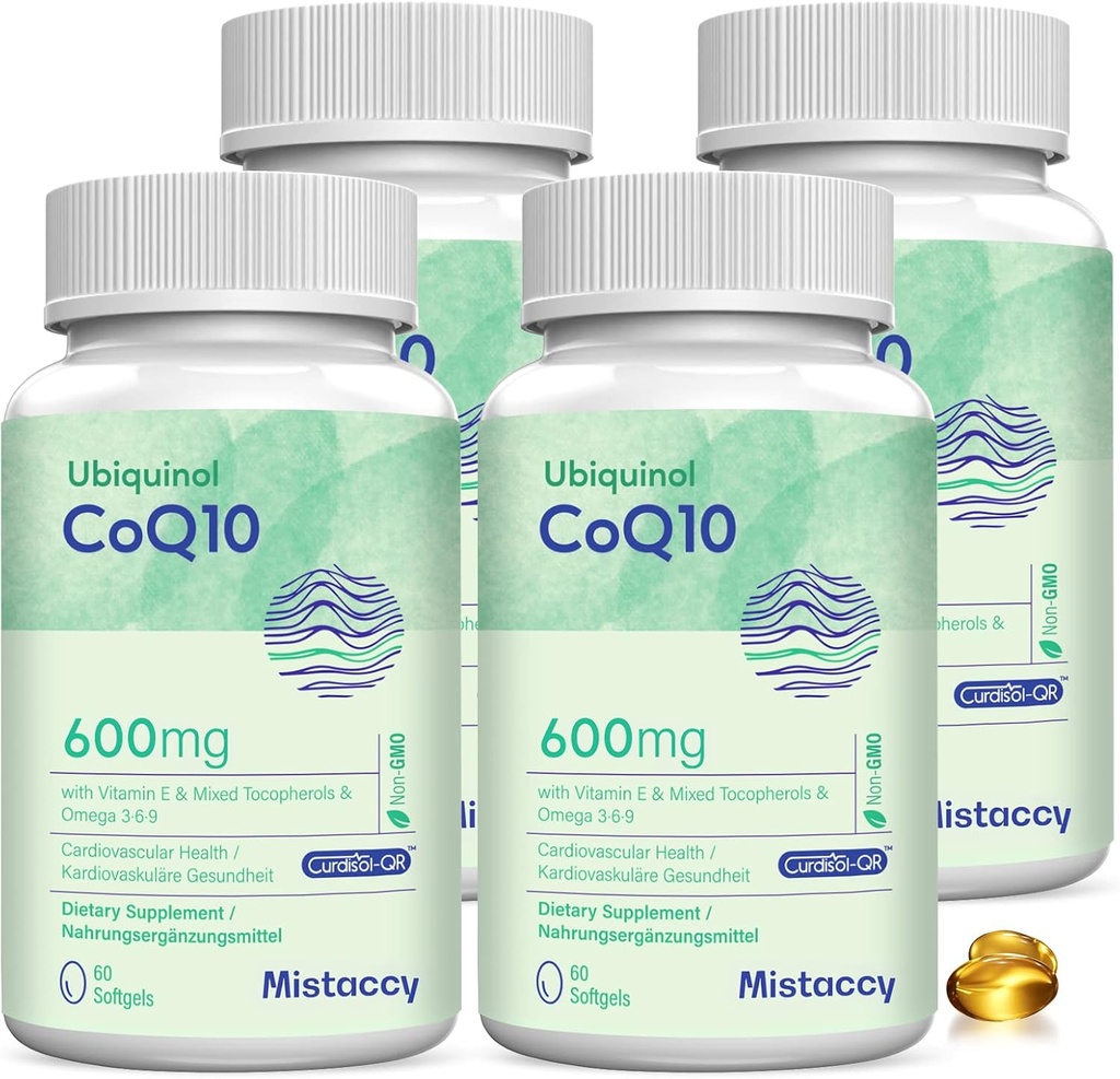 CoQ10 600mg Softgels | 高吸収性CoQ10 Ubiquinolサプリメント | ビタミンE&オメガ3 6 9で強化フォームを削減 | 健康に良い抗酸化力ハウス| 240 Softgels