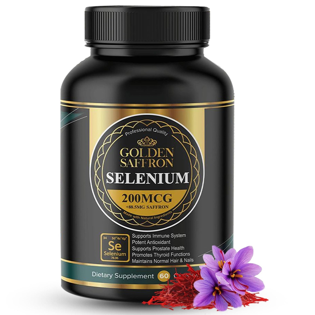 ゴールデンサフランセレン(200mcgセレン&88.5mgサフラン抽出物) - 全体的な健康、非GMO、グルテンフリー、酪農場無料、ユニークで高度なフォーミュラ付き - 米国製&無味。