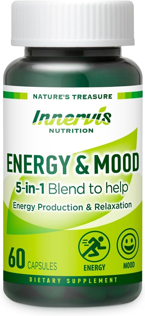 Energy & Mood Supplement – Boost Energy & Reduce Fatigue, Support Relaxation – 60 Capsules – Non-GMO, 3rd Party Tested – Innervis Nutrition
