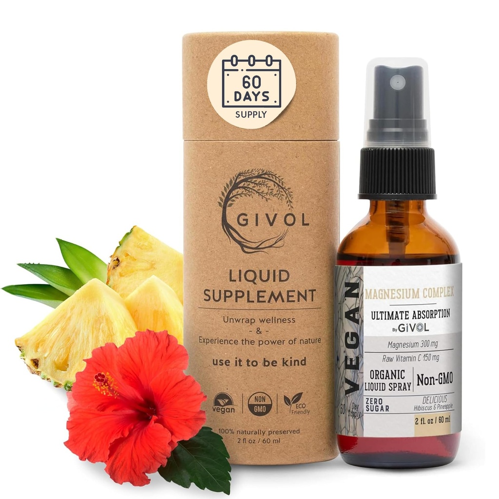 トリマグネシウムコンプレックス - マグネシウムのBiglycinate、クエン酸塩及びタウレートの液体のスプレー300mg w/RawのビタミンCはセレニティ、ボディ減圧を促進します - Hibiscus及びパイナップルの味60ml (2oz)