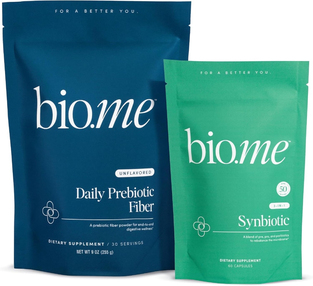Bio.me毎日プレバイオティックファイバー&シンバイオティックバンドル - 消化の健康とブロッキングのための繊維パウダー - プレ、プロ、グット健康&免疫サポート、非GMO、グルテンフリー- 30サービング、60カプセル