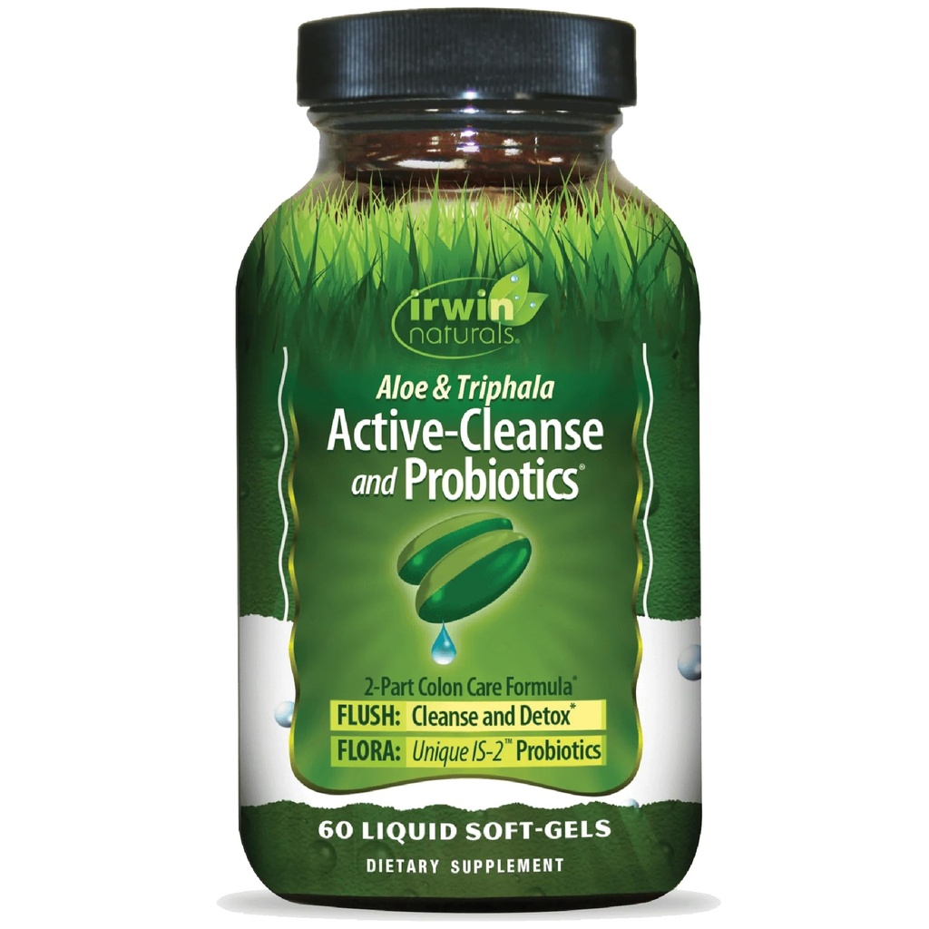 Irwin Naturals Aloe & Triphala アクティブクレンス + プロバイオティクス - 60 液体ソフトゲル - 天然消化器サポート - Gentle, 効果的なデトックス + 剥離 2-Part コロンケア - 栄養 + バランス
