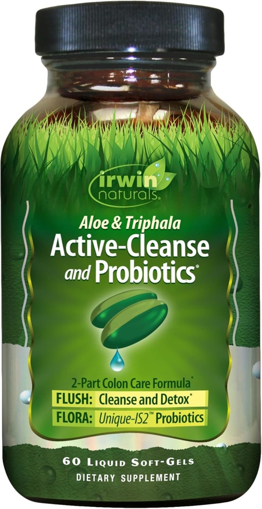 Irwin Naturals Aloe & Triphala Active Cleanse + Probiotics - 60 Liquid Softgels - Natural Digestive Support - Gentle, Effective Detox + Elimination 2-Part Colon Care - Nourish + Balance