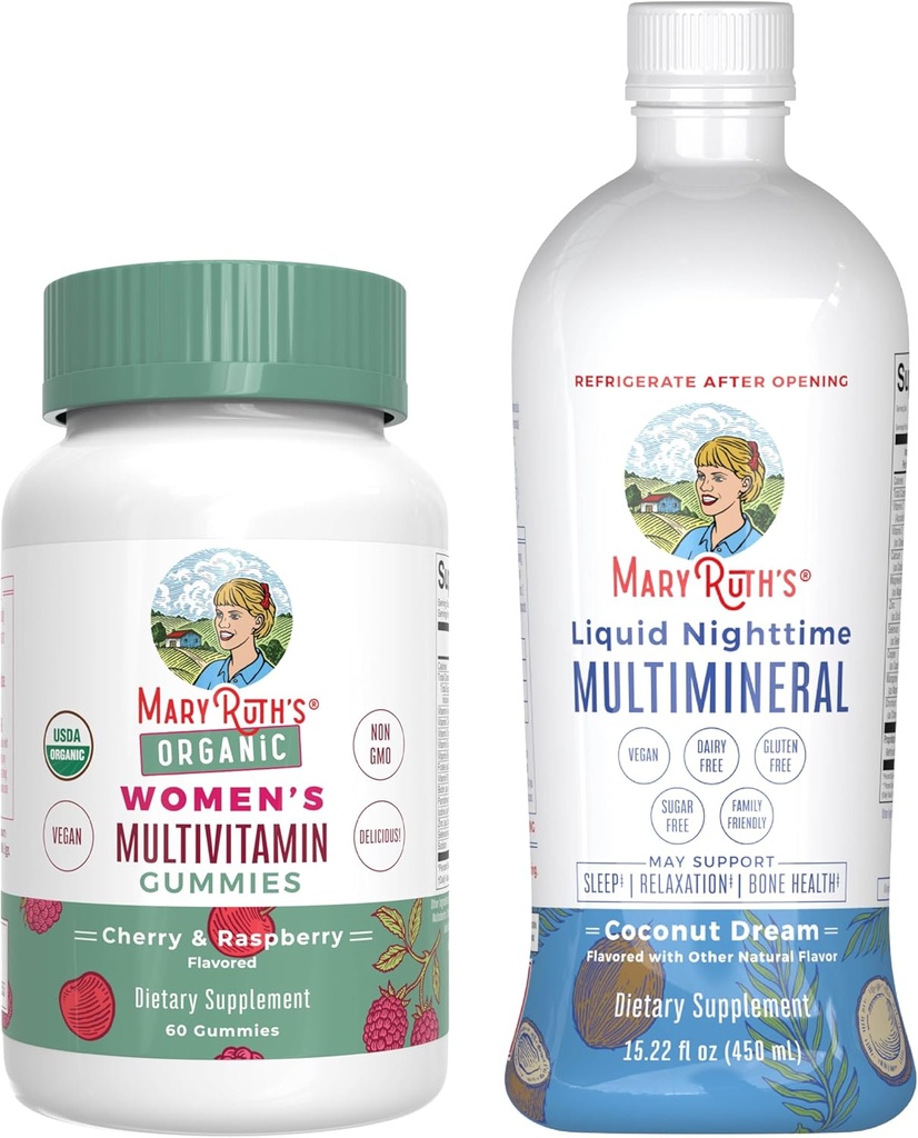 女性向けMaryRuth's Multivitamin Gummies(いちご) & Liquid Nighttime Multimineral(パイナップル) | クリーンラベルプロジェクト Verified® | USDA Organic & Vegan | ビューティー, 就寝ルーチン, 健康全般