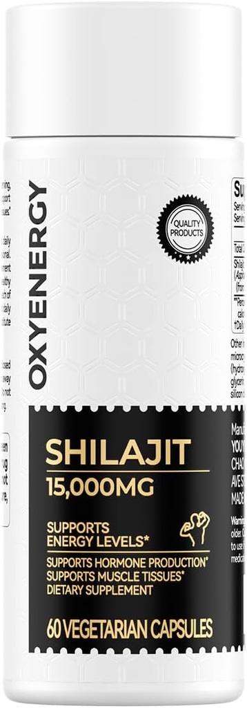 男性と女性のためのオキシエナジーシラジットカプセル、ピュアヒマラヤシラジット 15,000mg、スタミナ&免疫サポート、60 ベジタリアンカプセル