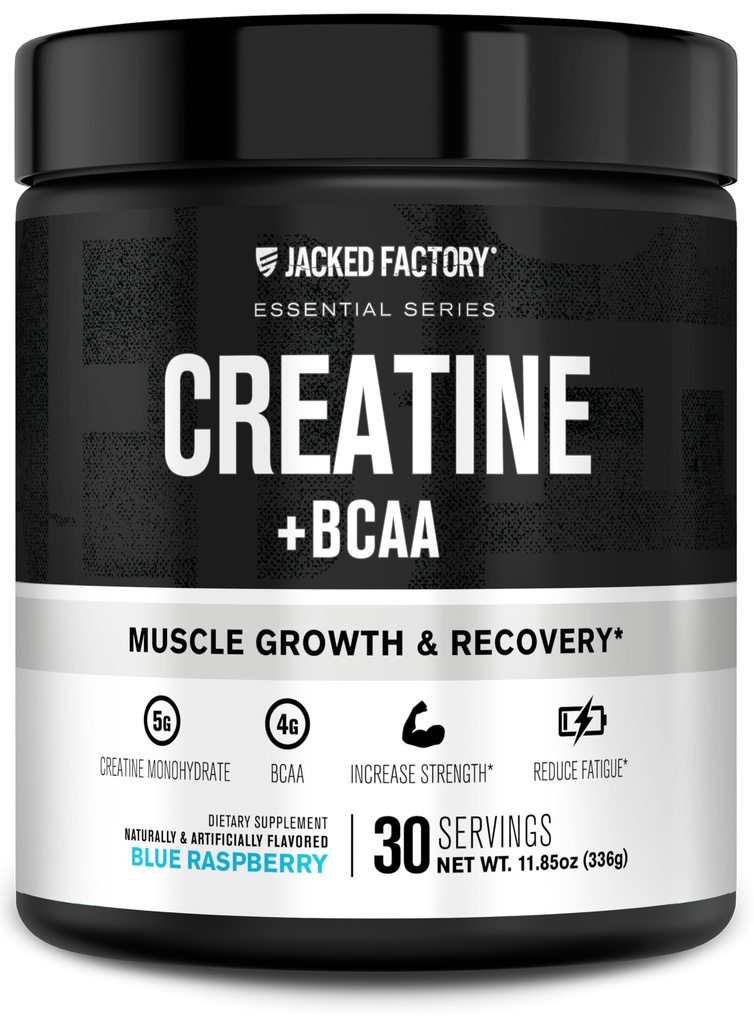 ジャック工場クレアチン + BCAA - クレアチンモノハイドレート + BCAA 増加後の回復のためのパウダー, パフォーマンス, リーンマッスル成長, & 疲労を軽減 - 30 サービング, ブルーラズベリー
