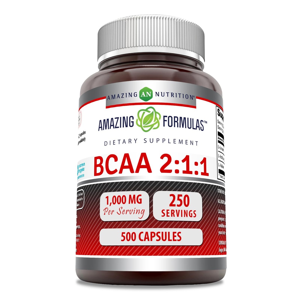 アメイジングフォーミュラ BCAA 2:1 1000 Mg/サービング | カプセル | 分岐チェーンアミノ酸サプリメント | 非GMO | グルテンフリー | アメリカ製(1パック500個)