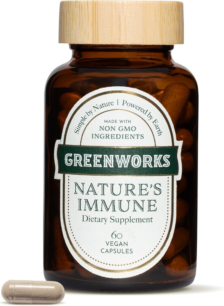 Greenworks Nature’s Immune – Organic Daily Immune Support with Elderberry, Echinacea, Ginger, Turmeric & Medicinal Mushrooms – Vegan, Non-GMO, Gluten-Free – 30 Servings