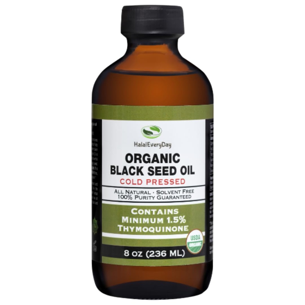 オーガニックブラックシードオイル - USDA認定コールドプレスガラスボトル1.5% Thymoquinone 3X強度トルコブラックCumin NigellaサティバノンGMO 100%純粋なブラックシードオイル(8ozガラスボトル)