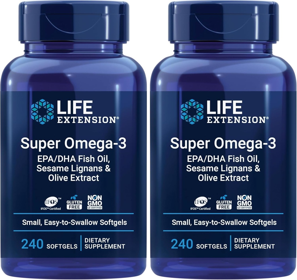 ライフエクステンションスーパーオメガ-3 EPA / DHAフィッシュオイル、セサメリガンズ&オリーブエキス - Omega 3サプリメント - 心の健康と脳のサポート - グルテンフリー、非GMO - 240簡単なスワロSoftgels