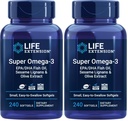 ライフエクステンションスーパーオメガ-3 EPA / DHAフィッシュオイル、セサメリガンズ&オリーブエキス - 心臓、脳、炎症の健康サポート、グルテンフリー、スワロ、非GMO、240ソフトゲル(パッケージ2)に簡単