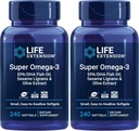 ライフエクステンションスーパーオメガ-3 EPA / DHAフィッシュオイル、セサメリガンズ&オリーブエキス - Omega 3サプリメント - 心の健康と脳のサポート - グルテンフリー、非GMO - 240簡単なスワロSoftgels