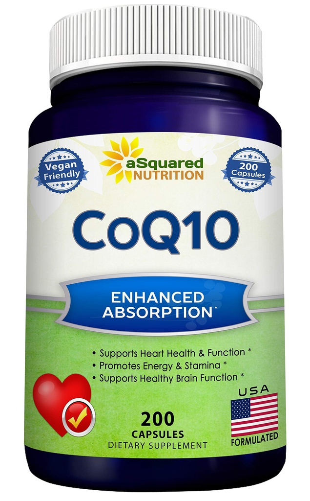 ASquaredの栄養のCoQ10 (400mg最高の強さ、200のカプセル) - 高吸収のビーガンCoenzyme Q10の粉- Ubiquinoneの補足の丸薬、余分酸化防止CO Q-10酵素のビタミンのタブレット、Coq 10 400のmg