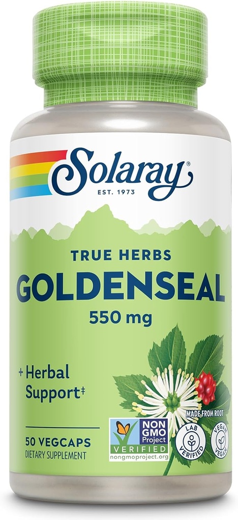 SOLARAYゴールデンシールルート550mg - ゴールデンシールカプセル - ウェルネスサポートのためのハーブサプリメント - Non-GMO、ビーガン、グルテンフリー、ラボ検証、60日間返金保証、50サービング、50ベジキャップ
