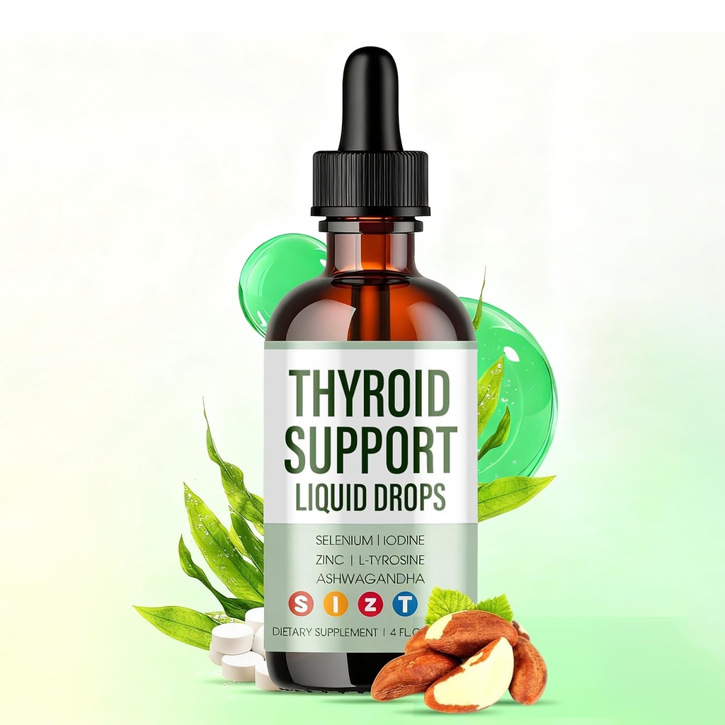 Thyroid Support Liquid Drops – Iodine Drops with Selenium, Zinc, L-Tyrosine & Ashwagandha – Supports Metabolism, Energy & Hormonal Balance for Women & Men
