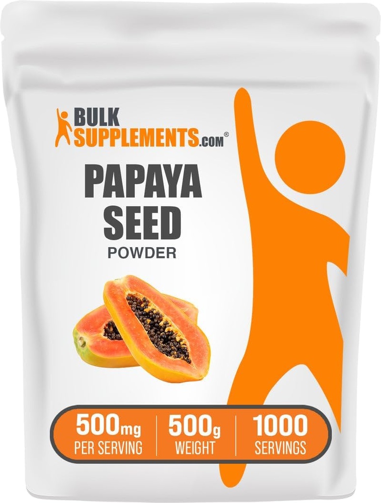 BulkSupplements.comパパイヤシードパウダー - カリカパパイヤシード、栄養補助食品、消化&ガットサポート - グルテンフリー、500g/サービングあたりの500mg、500g(1.1ポンド)(パッケージ1)