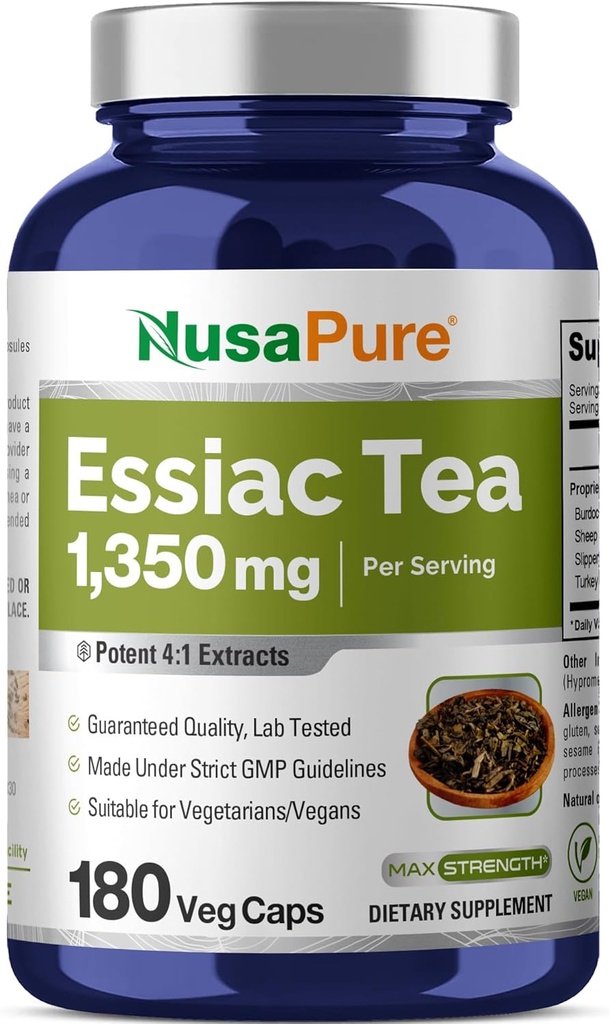 NusaPure Essiac 茶 1350 の mg 180 Veggie の帽子(ベジタリアン、非 GMO)