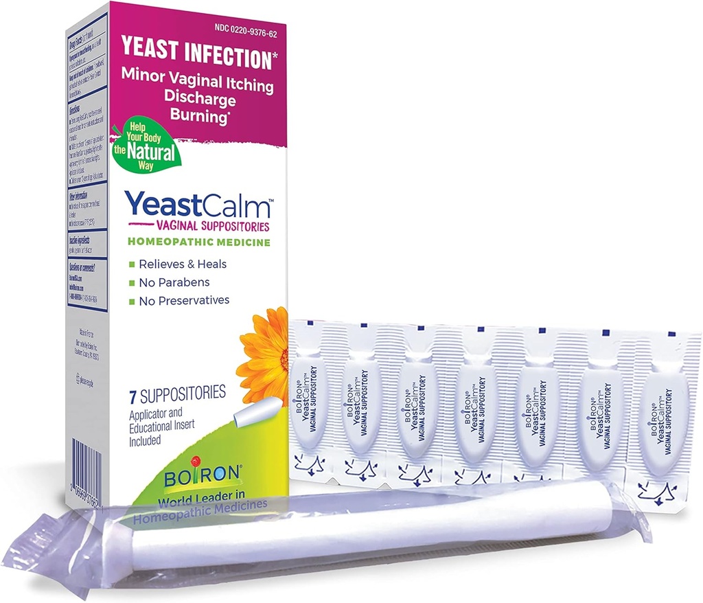 Boiron YeastCalm Homeopathic Suppositories for Yeast Infections, Burning, Discharge, and Minor Vaginal Itching - 7 Count