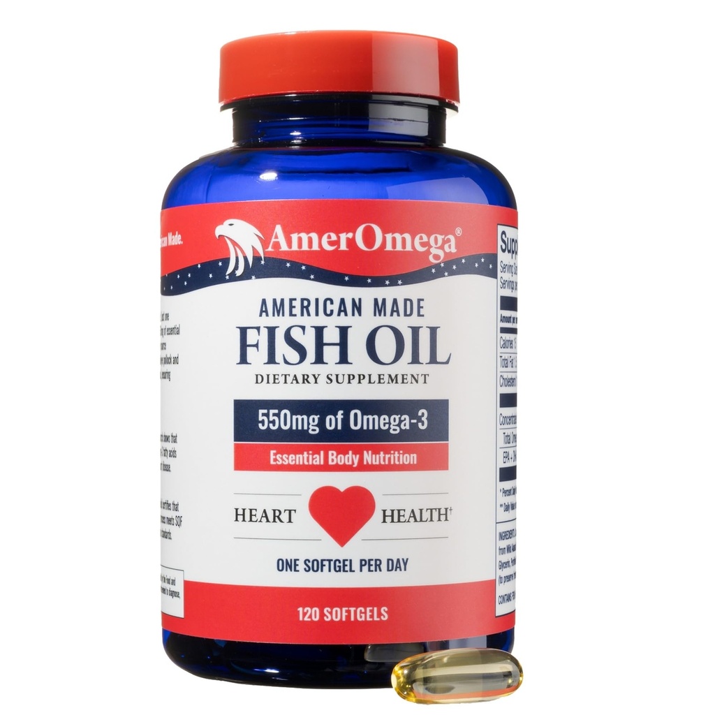 AmerOmega Triglyceride Omega-3 心の健康サポートのための魚油 - ワイルドキャッチAlaskan Walleye Pollock - アメリカ出典、アメリカンメイド - 非GMO、グルテンフリー&乳製品 - 120 Softgels