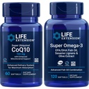 ライフエクステンションスーパーUbiquinol Coq10、100 Mg、60 Softgels | スーパーオメガ3 Epa/dhaフィッシュオイル、120 Softgels | ハート&脳の健康補助食品、炎症管理、アンチエイジングサポート