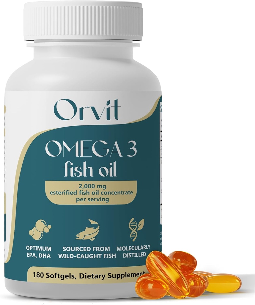 ORVITオメガ3魚油ソフトゲル2000mg - 男性と女性のための究極のEPA DHAサプリメント - 無魚の味 - Unflavored 180 Softgels - 有機、非GMO - 米国製