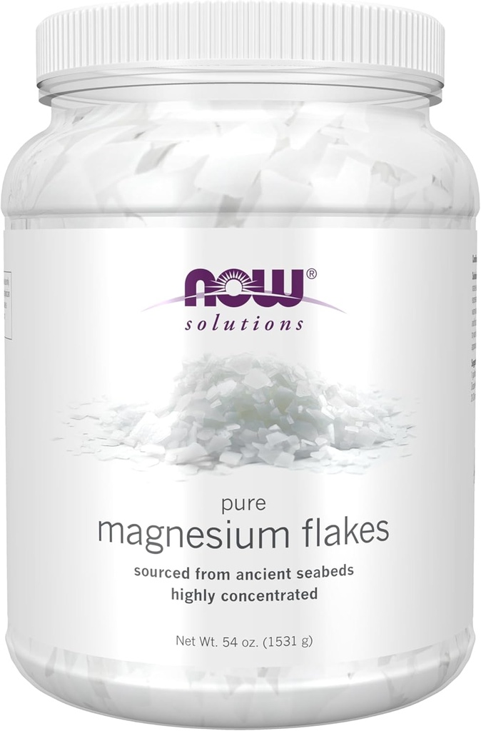 NOW Foods Solutions, Magnesium Flakes, 100% Pure, from the Ancient Zechstein Seabed, Highly Concentrated, 54-Ounce