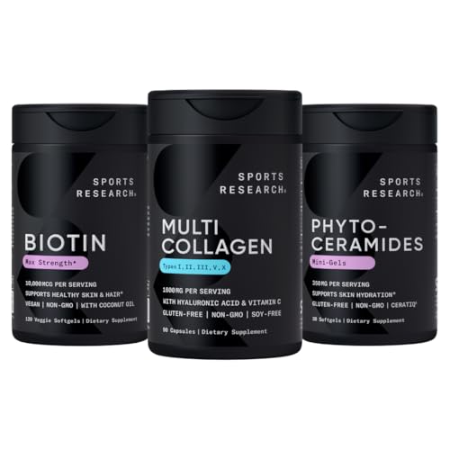 ココナッツオイル、多コラーゲンの丸薬(タイプI、II、III、V、X)とのスポーツの研究のヴィーガンBiotin 10,000mcgはHyaluronic酸+ビタミンC及びSoftgelごとのPhytoceramides 350mgを加水分解しました