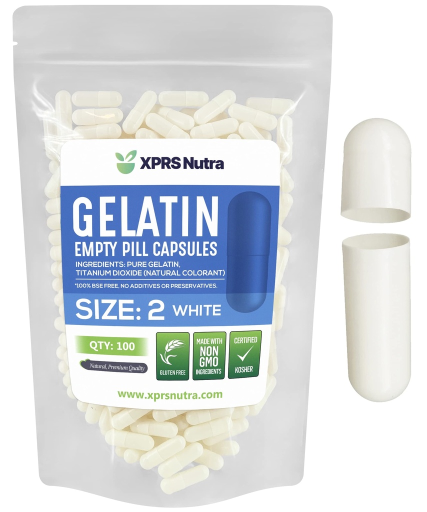 XPRSのNutraのサイズ2の空のカプセル- 100の計算の空のゼラチンのカプセル-Pills DIYのカプセルの詰物-Do-It-Yourselfの補足のための純粋な牛のゲルの帽子(白)