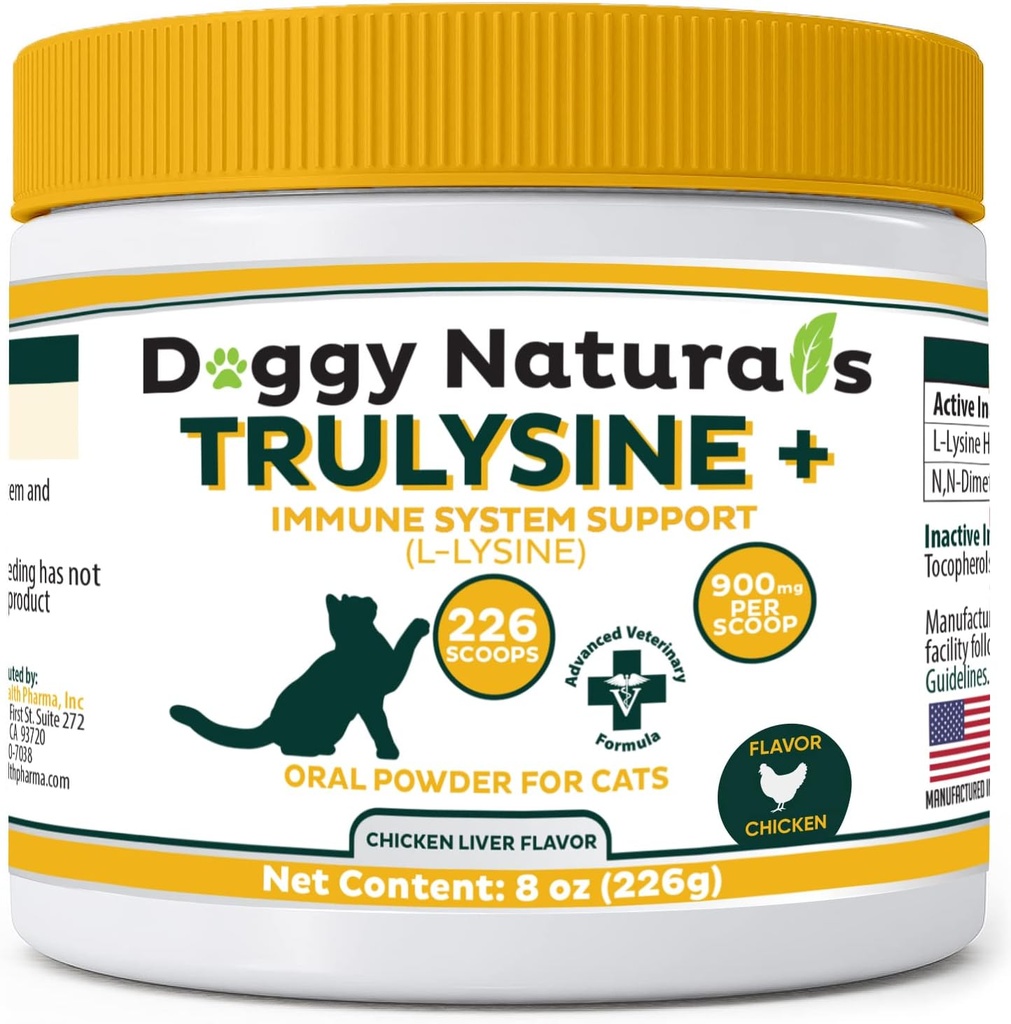 猫の免疫サポートオーラルパウダー8oz / 226gのためのTrulysine Plus L-Lysine - すべての年齢、Sneezing、鼻のスパンコール、水色の目チキンライバー(U.S.A)(226グラム(900mg / Scoop)))