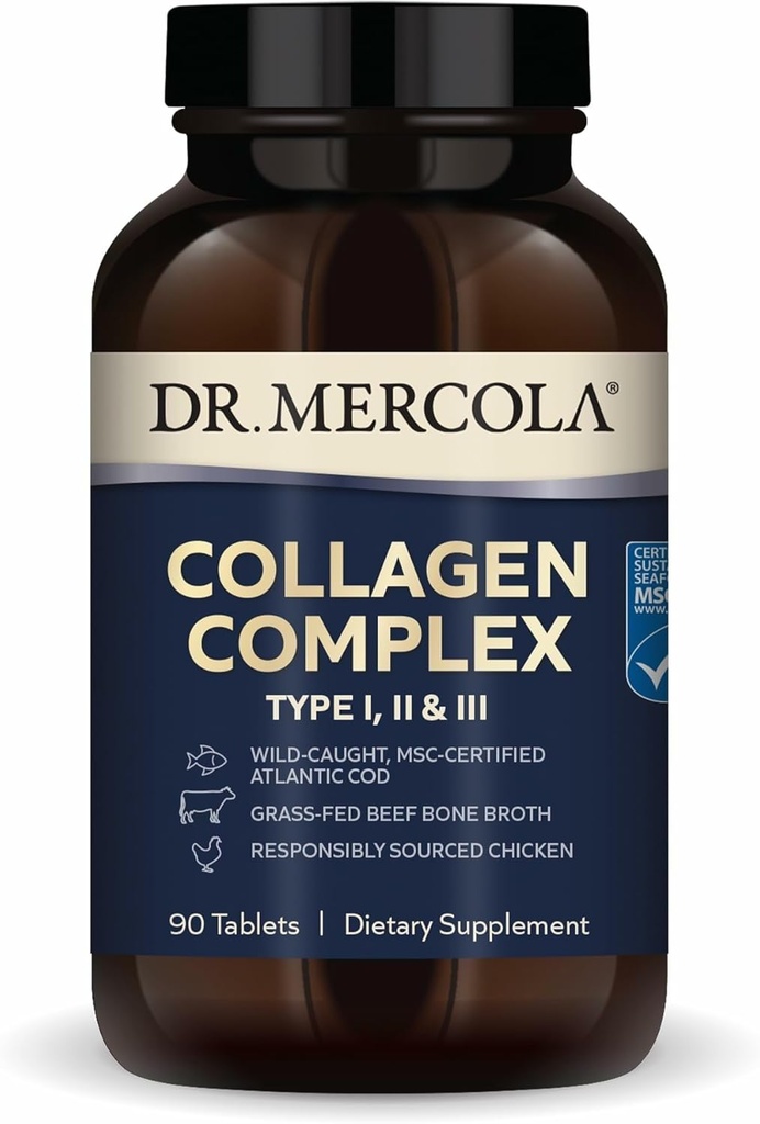 Dr. Mercola Collagen Complex - 皮膚とコネクティブティッシュをサポート - I型、II型、III型コラーゲン - 非GMO型グルテンフリー&大豆フリー - 90錠(30分)