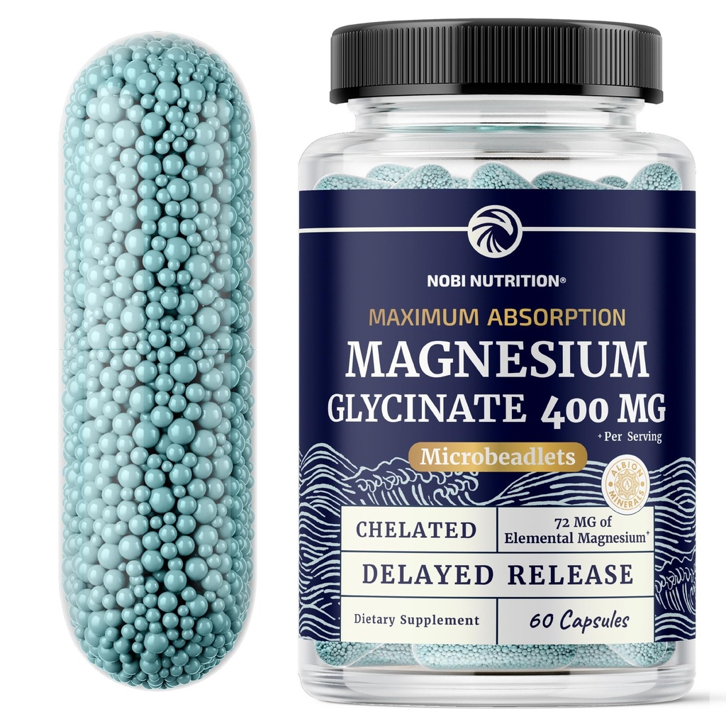 マグネシウム グリシナート 400mg | 睡眠・カルム・筋肉の弛緩・心・骨・神経サポート | アドバンストマイクロビーズ | チェラテッド・マグ グリシナート | 60 Ct