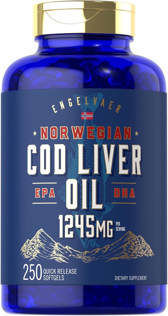 Carlyle Cod Liver Oil Softgels | 1245mg | 250Count | Norwegian | Non GMO、グルテンフリー