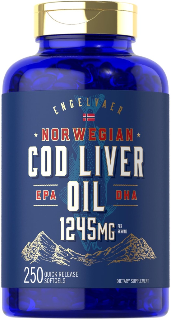 Carlyle Cod Liver Oil Softgels | 1245mg | 250Count | Norwegian | Non GMO、グルテンフリー