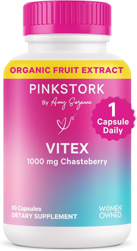 Pink Stork Organic Vitex – 1000 mg Chaste Tree Berry – Plant-Based Support for Perimenopause & Hormonal Harmony – Helps Maintain Cycle Regularity & Healthy Progesterone Balance – 60 Vegan Capsules