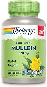 Solaray Mullein リーフ 330 mg - ハーブサポート - Mullein カプセル伝統的に健康とウェルネスをサポートするために使用される - ビーガン、非 GMO、ラボ検証済み、60 日保証、200 サービング、200 VegCaps