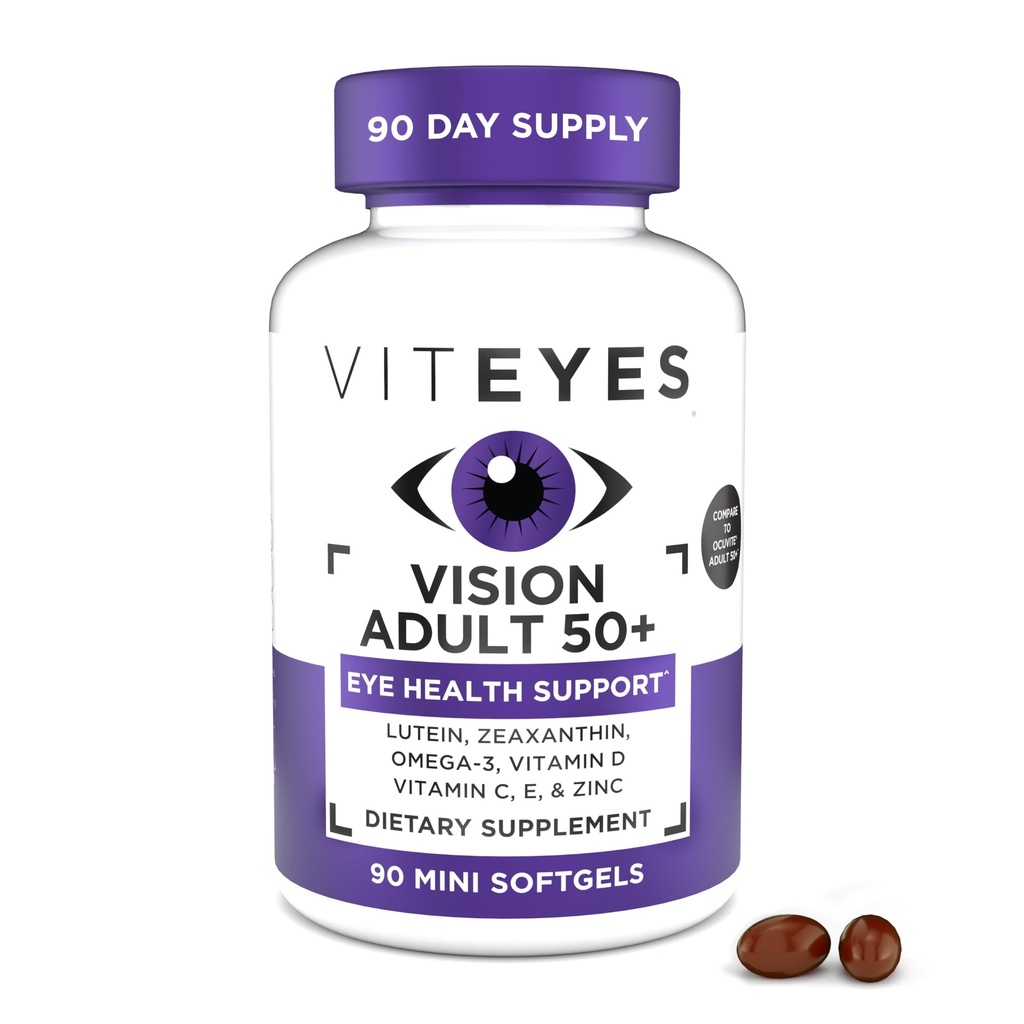 Viteyes Vision for Age 50 Plus for Eye Health, Vision Support, Aging Eyes, Lutein, Zeaxanthin, Omega-3, 亜鉛, ビタミンC, ビタミンD, ビタミンE, Eye Doctor Trusted, 米国で製造, 90 Ct