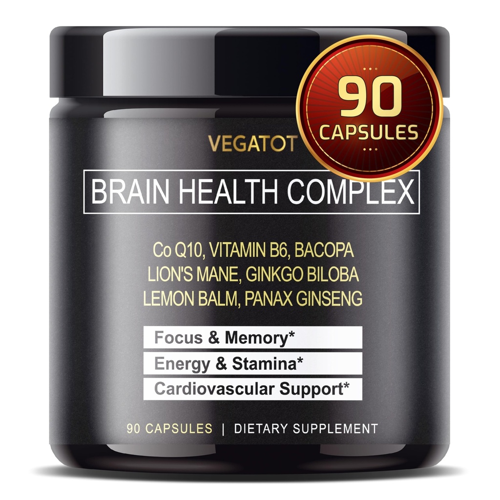 VEGATOT脳ブースター脳の健康コンプレックスサプリメントは、CoQ-10 VIT B6ライオンのマネ・ギクゴ・ビロバ・レモン・バーム・ジンセン - 焦点記憶エネルギーで集中