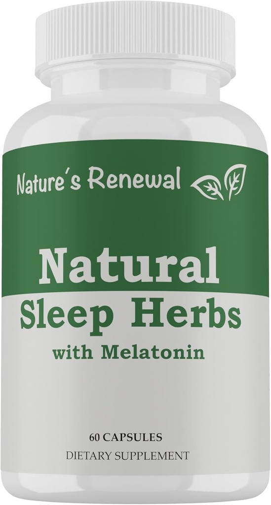 Nature's Renewal Natural Sleep Supplement - Melatonin、Valeian Root、Ashwagandha、マグネシウム、Chamomile、Nighttime Homeopathic Herbal Sleep Aid(大人用) - 60カプセル