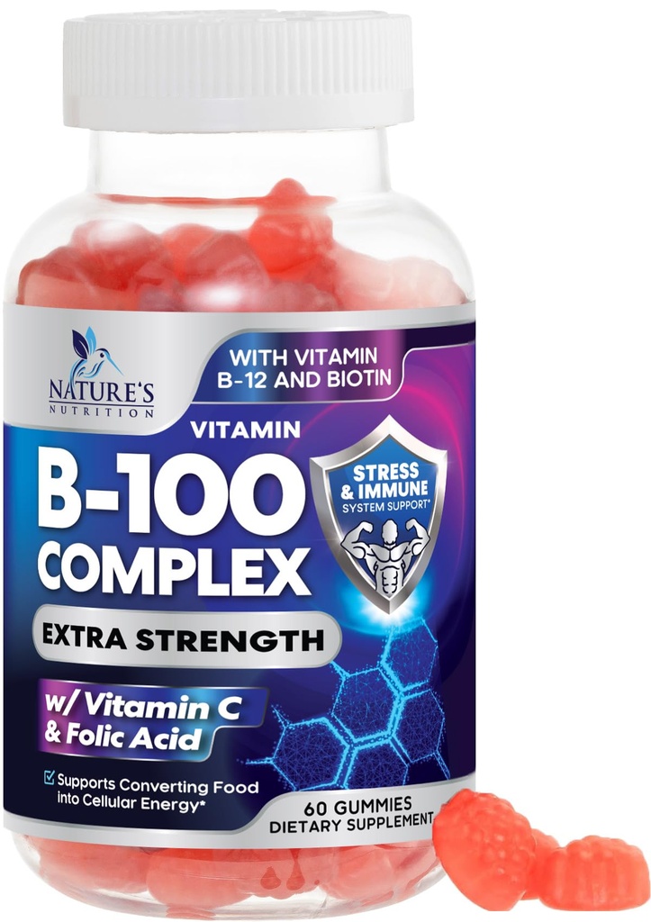 ビタミンC&葉酸、ナイアシン、B6、葉酸、B12、ビオチン、自然エネルギー免疫サポートサプリメントとB複合サプリメントガミー - 60グミ