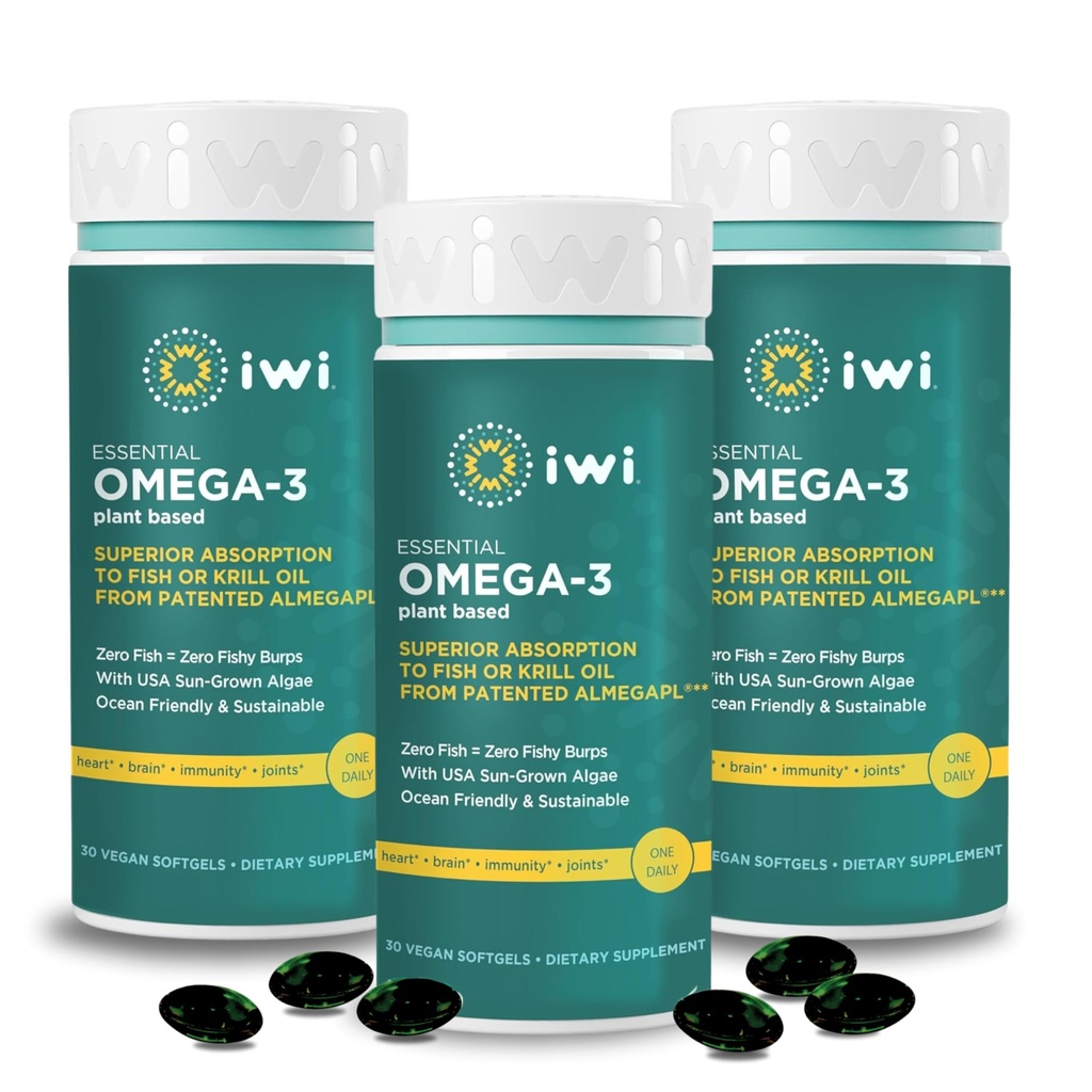Iwi Omega-3エッセンシャル、90 Softgels(90のサービング)、EPA + DHA、頭脳、ハート&免疫サポート栄養補助食品、Krill&フィッシュオイル代替、魚介のアフタータステなし