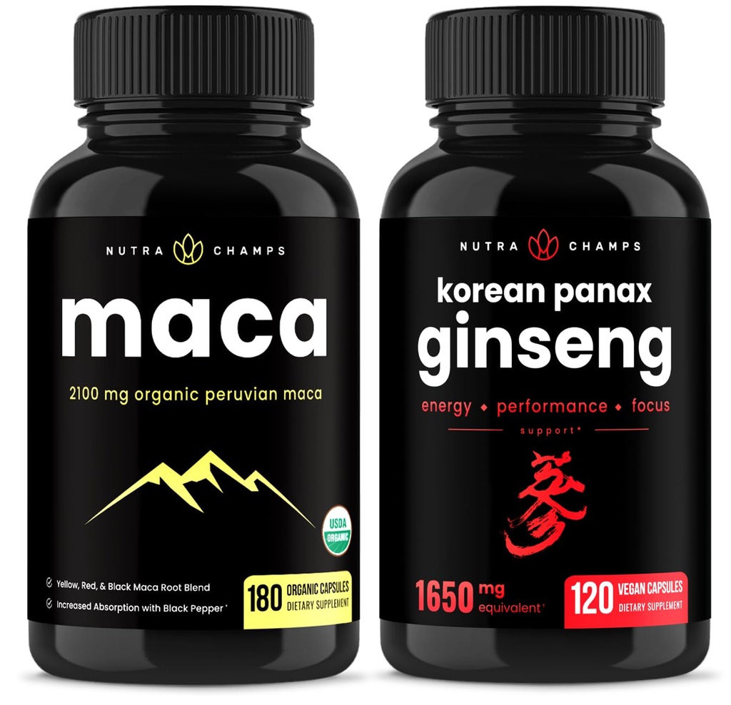 NutraChamps Maca Rootカプセルと韓国のGinsengカプセル2パックバンドル