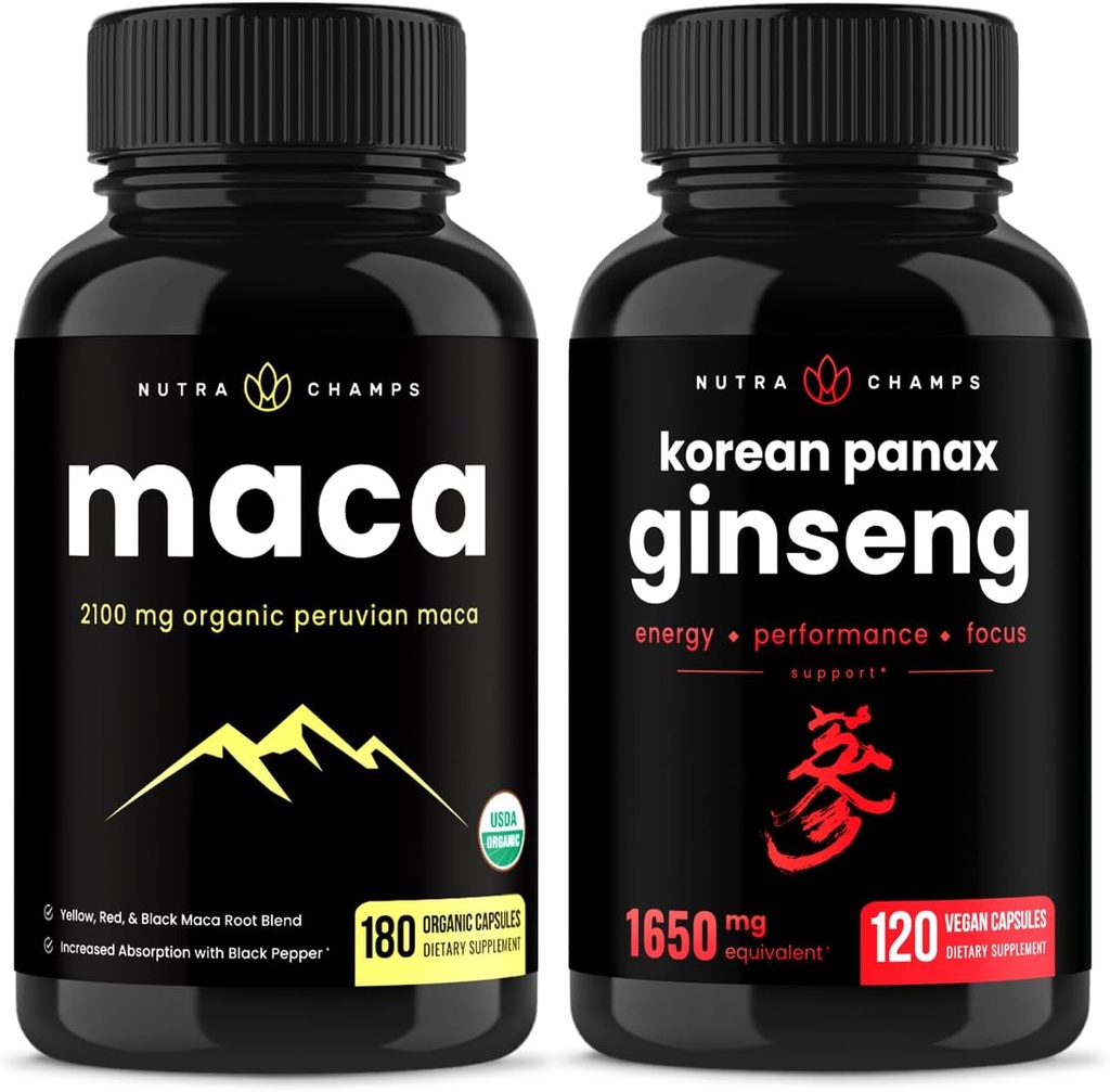 NutraChamps Maca Rootカプセルと韓国のGinsengカプセル2パックバンドル