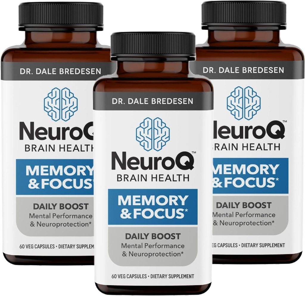NeuroQ メモリ & フォーカス - 認知パフォーマンスと脳機能を強化 - Dale Bredesen による神経保護式 - Gotu Kola Ginkgo Phosphatidylserine & Propolis - 60 カプセル (パック 3)