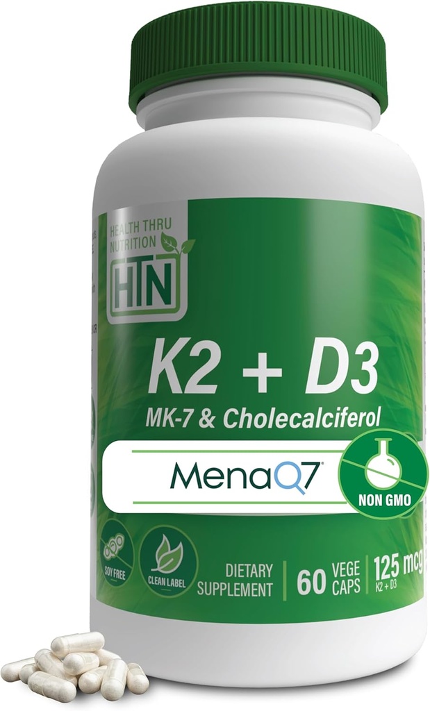 健康スロー栄養 K2 + D3コンプレックス | K2 100mcg として MenaQ7 Menaquinone 7 MK7 & D3 1,000iu | 3rd Party Tested | 非GMO (60個入)