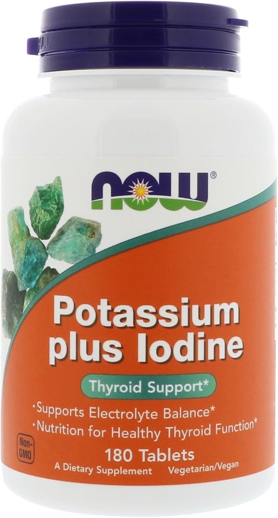 NOW Potassium Plus Iodine, 180 Tablets (Pack of 2)
