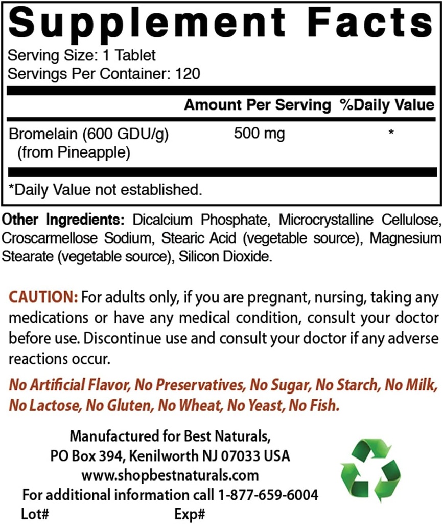 ベストナチュラルズBromelain 500mg&マグネシウムGlycinate 425mg
