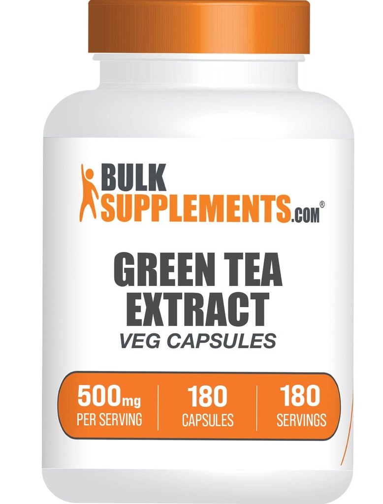 BulkSupplements.com緑茶エキスカプセル - 緑茶サプリメント、緑茶エキス500mg、緑茶ピル - 完全菜食主義者&グルテンフリー、1カプセル/サービング、1カプセル、180ベジーカプセル(1パック)